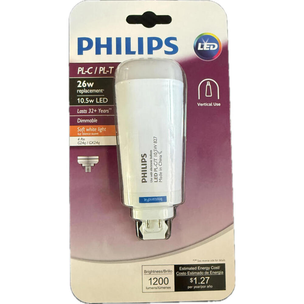 Philips 26W Equivalent Soft White PL-C/T 4-Pin Vertical Orientation LED Tube NEW